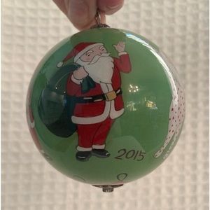 Pier1 Li Bien Santa Dressing For His Big Day Reverse Painted Glass Ornament 2015